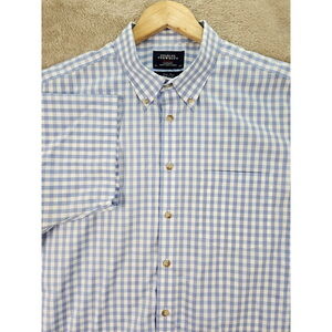 Charles Tyrwhitt Short-sleeve Button-down Plaid Shirt Blue and White Gingham Che